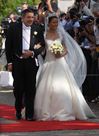 Marie Cavallier et son père Alain Cavallier pour son mariage avec le Prince Joachim du Danemark en 2008