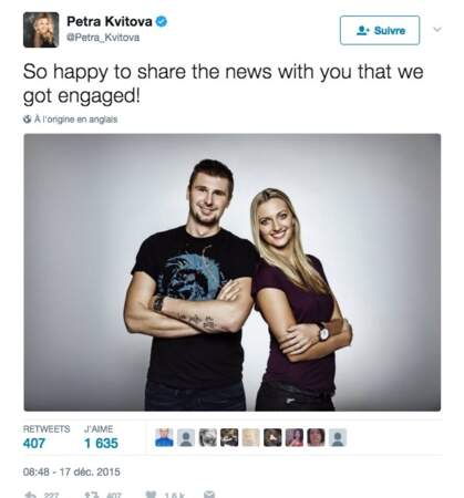 Petra Kvitova parle de son couple sur Twitter en décembre 2015