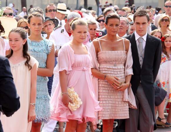 Alexandra de Hanovre, Stéphanie, Louis, Pauline et Camille lors du mariage d'Albert et Charlène de Monaco en 2011