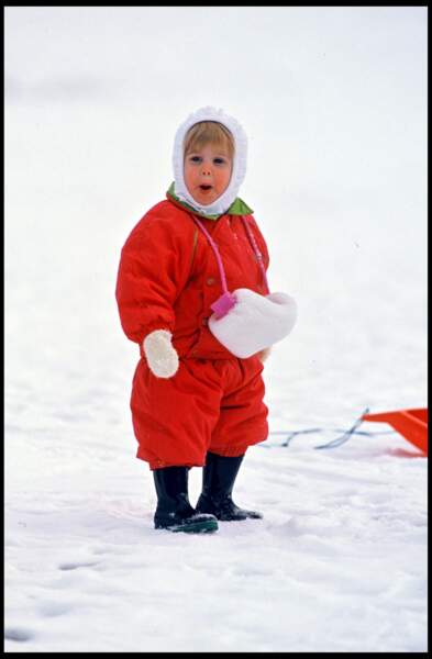 Beatrice d'York en vacances aux sports d'hiver à Klosters en Suisse, en 1990
