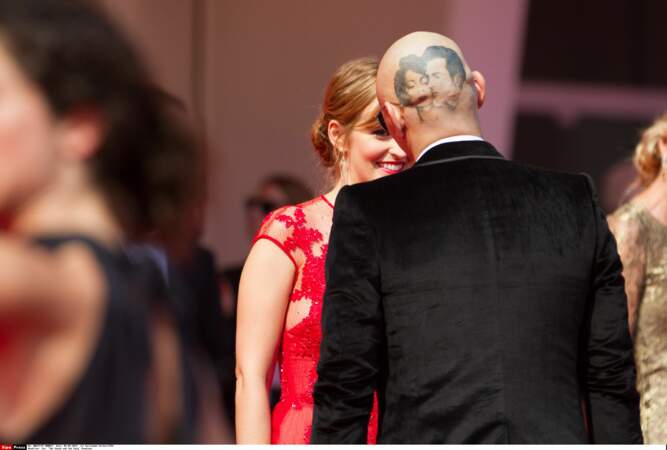 James Franco, le crâne tatoué pour présenter son film 'Le Bruit et la Fureur' à Venise (2014)