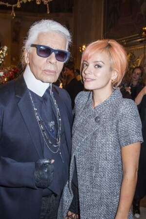 Karl Lagerfeld et Lily Allen au défilé Chanel n l'honneur des Métiers d'arts à Salzbourg le 2 décembre 2014