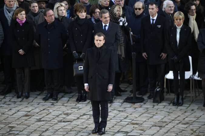 Emmanuel Macron lors de la cérémonie d'hommage national à Jean d'Ormesson aux Invalides