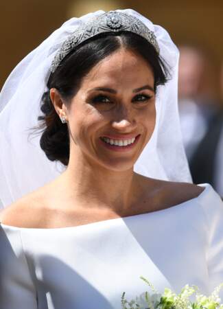 Meghan Markle, duchesse de Sussex, en calèche à la sortie du château de Windsor après leur mariage le 19 mai 2018