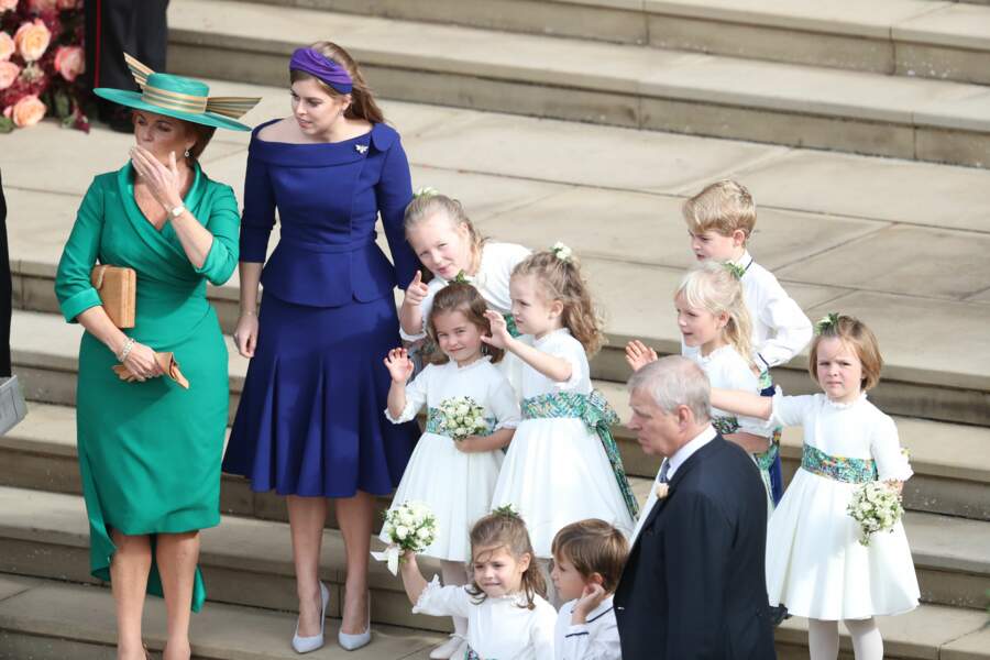 Sarah Ferguson, Beatrice d'York, le prince George et la princesse Charlotte à Windsor, le 12 octobre 2018