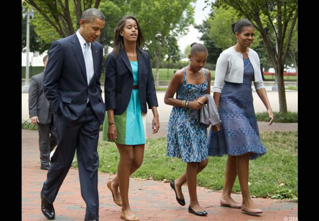 Barack et sa petite famille, en route pour l'Eglise, dimanche 19 août 2012