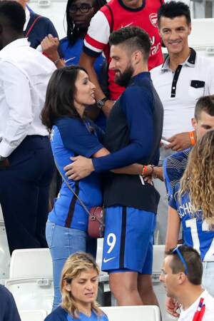 Olivier Giroud et son épouse Jennifer lors du match de l'Euro Allemagne-France, le 7 juillet 2016