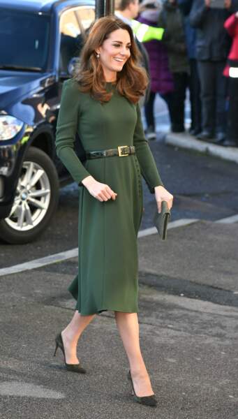 Kate Middleton le 22 janvier 2019 opte pour une robe d'un vert kaki très élégant