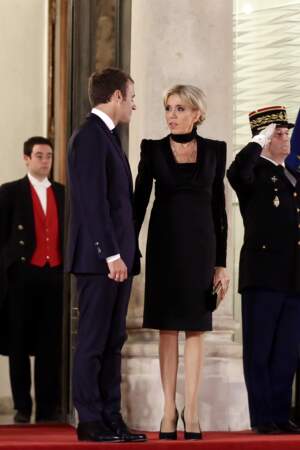Emmanuel Macron et sa femme Brigitte Macron à Paris, à un dîner d'Etat au Palais de l'Elysée, le 25 septembre 2017.