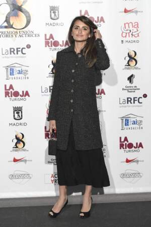 Penélope Cruz, à son arrivée aux prix de L'Union des Acteurs, à Madrid, le 11 mars 2019