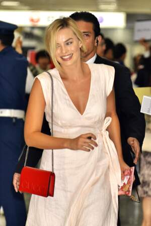 Margot Robbie arrive à l'aéroport de Tokyo le 24 août 2016