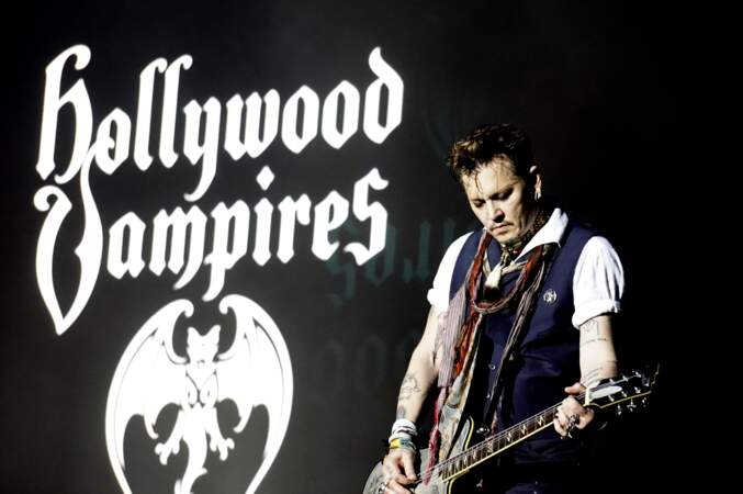 Johnny Depp en concert avec le groupe Hollywood Vampires à Herborn le 29 mai 2016