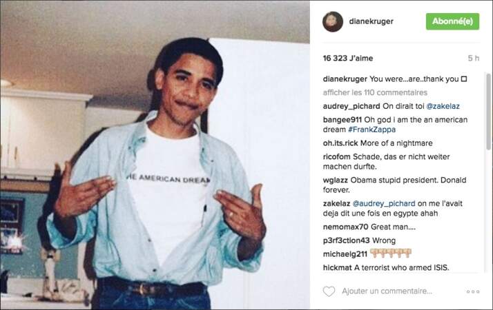 L'actrice Diane Kruger a posté une photo du président avec un tee-shirt "The Amercian dream".