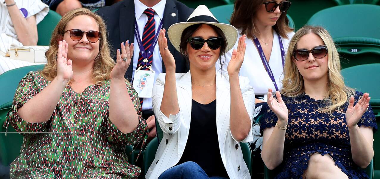 Meghan Markle et ses amies encouragent Serena Williams à Wimbledon, le 4 juillet 2019.