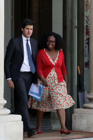 Sibeth Ndiaye au côté du secrétaire d'Etat Julien Denormandie, à la sortie du conseil des ministres, ce 22 mai 2019