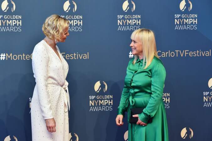 Charlene de Monaco en pleine conversation avec Patricia Arquette lors de la clôture de Monte Carlo