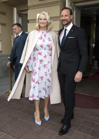 Mette-Marit et Haakon de Norvège en visite à Vilnius, le 24 avril 2018