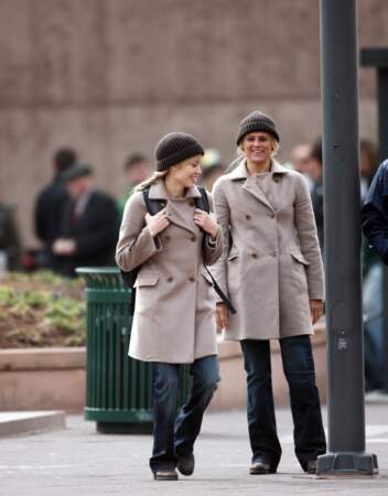 Tournage du film "Salt" avec Angelina Jolie et sa doublure  à New York 