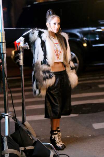 Jennifer Lopez sur le tournage de son dernier clip vidéo dans les rues de New York, le 31 août 201