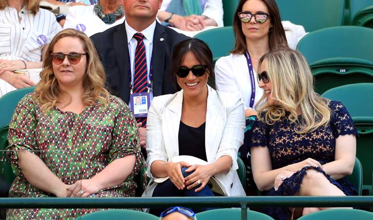 Meghan Markle avec deux amies à Wimbledon, le 4 juillet 2019.
