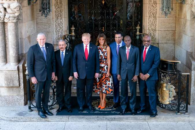 Melania et Donald Trump recevant les leaders des Caraïbes, à Mar-a-Lago, le 22 mars 2019