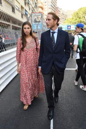 Andrea Casiraghi et Tatiana lors de leur arrivée sur le circuit de Monaco 