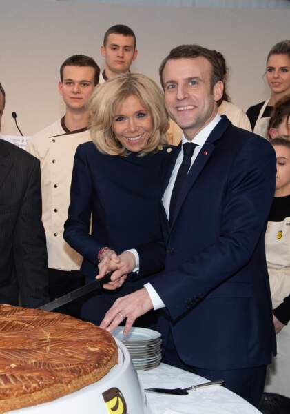 Le président Emmanuel Macron et sa femme Brigitte lors de la réception pour les maîtres boulangers pour l'Epiphanie