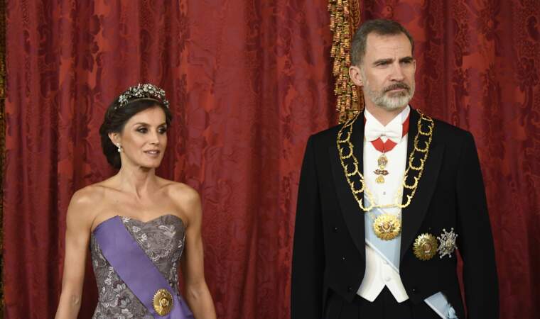 La reine Letizia et le roi Felipe accueillent le président du Pérou et sa femme au Palais Royal à Madrid 