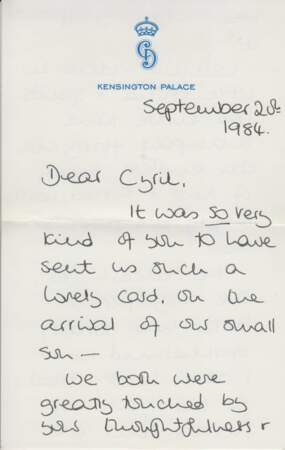 Les lettres écrites par Lady Diana, princesse de Galles, à Cyril Dickman vendues le 5 janvier 2017