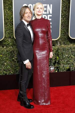 Nicole Kidman (en Michael Kors Collection ) et son mari Keith Urban,lors des Golden Globes, le 6 janvier 2019