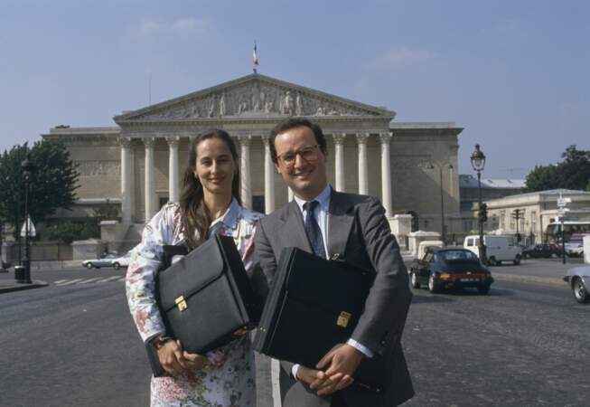 Ségolène Royal et François Hollande devant l'Assemblée nationale, le 17 Juin 1988