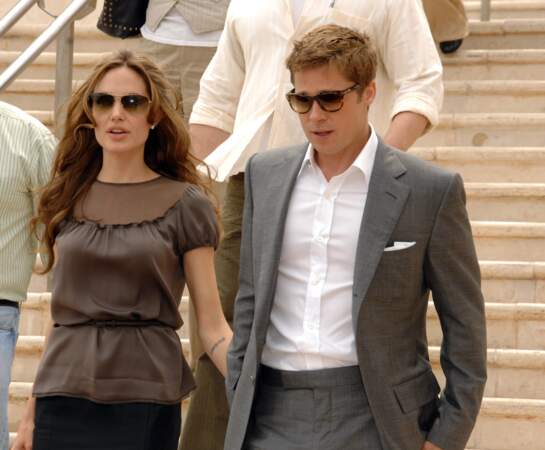 Avec Angelina Jolie, au festival de Cannes, deux ans après son divorce d'avec Jennifer Aniston, en 2007.