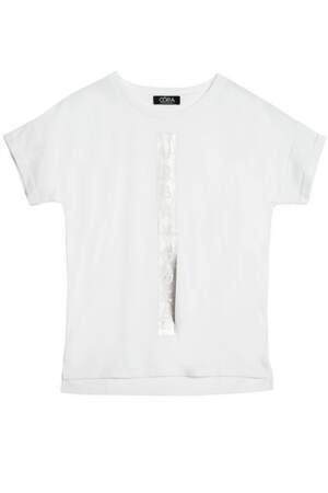 Tee-shirt blanc inscriptions argentées - 19,99 €