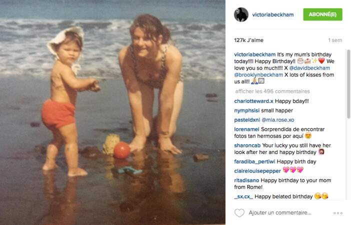 Victoria Beckham à la plage avec maman