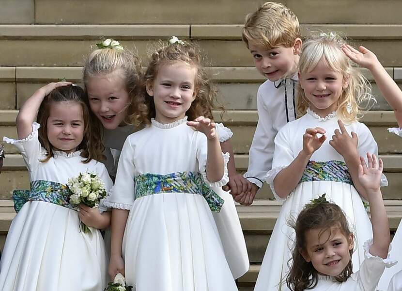 Charlotte, George, et les garçons et demoiselles d'honneur du mariage d'Eugenie d'York le 12 octobre 2018