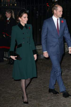 Kate Middleton et William arrivant à l'Abbaye de Westminster pour commémorer l'Armistice, le 11 novembre 2018
