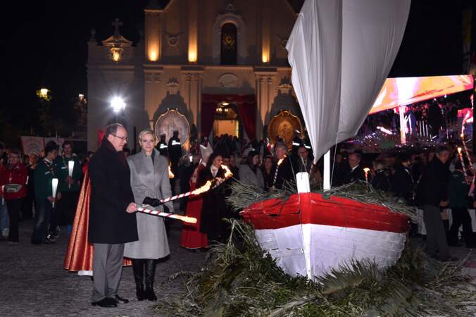 Le prince Albert et Charlene de Monaco participent à la célébration de la Sainte Dévote, le 26 janvier 2015