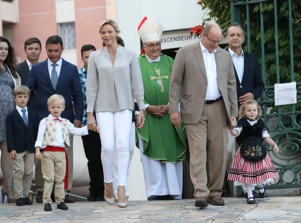 Jacques, Charlène, Albert et Gabriella au Pique-nique des Monégasques, le 31 août 2018 à Monaco