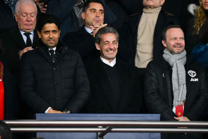 Nicolas Sarkozy accompagné de Nasser Al-Khelaïfi pour assister au match du PSG