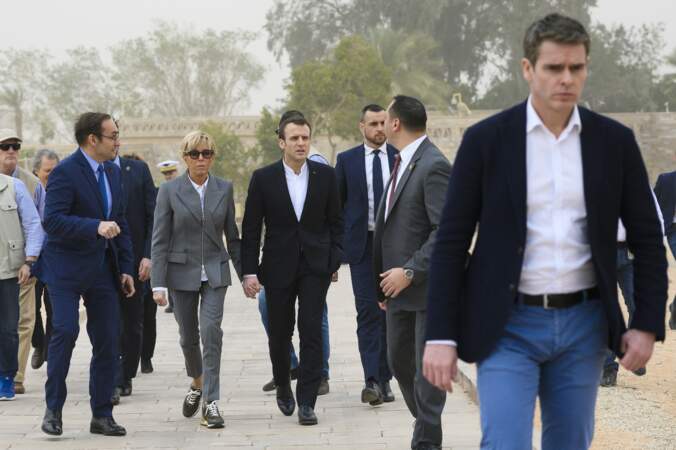 Le couple Macron en visite officielle au temple d'Abou Simbel en Egypte, le 27 janvier 2019