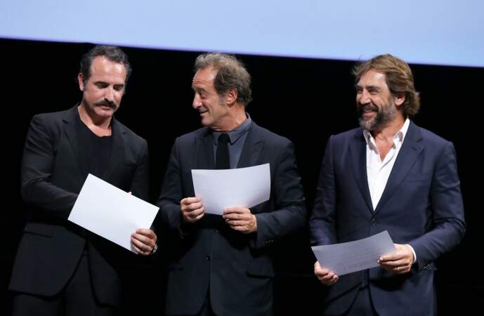 Jean Dujardin, Vincent Lindon et Javier Bardem  au Festival Lumière à Lyon le 13 octobre 2018