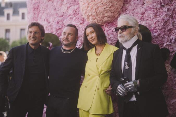 Pietro Beccari, PDG de Dior, Kim Jones, nouveau directeur artistique de Dior Homme, Bella Hadid et Karl Lagerfeld.