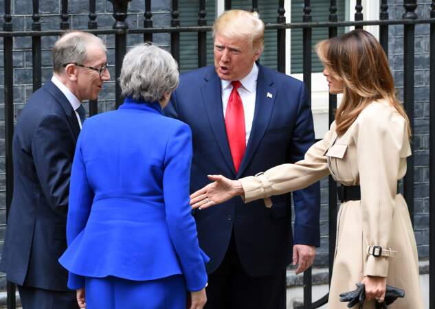 Donald Trump et sa femme Melania, Theresa May et son mari Philip May au 10 Downing Street à Londres le 4 juin 2019