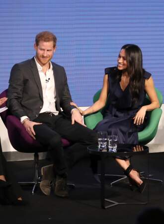 Le prince Harry et Meghan Markle lors du premier forum annuel de la Fondation Royale, à Londres le 28 février 2018.