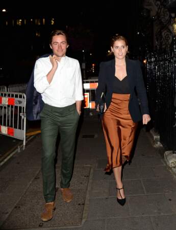 Beatrice d'York et son fiancé Edoardo Mapello Mozzi arrivent au club "Annabel's" à Londres, le 10 juillet 2019