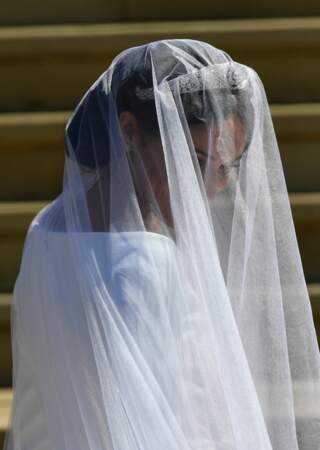 Meghan Markle lors de son arrivée à la chapelle St George à Windsor pour son mariage le 19 mai 2018