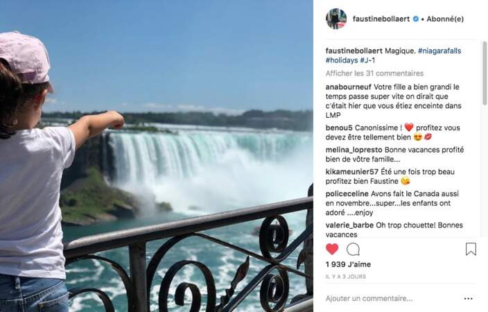 Abbie, la fille de Faustine Bollaert et Maxime Chattam, face aux chutes du Niagara