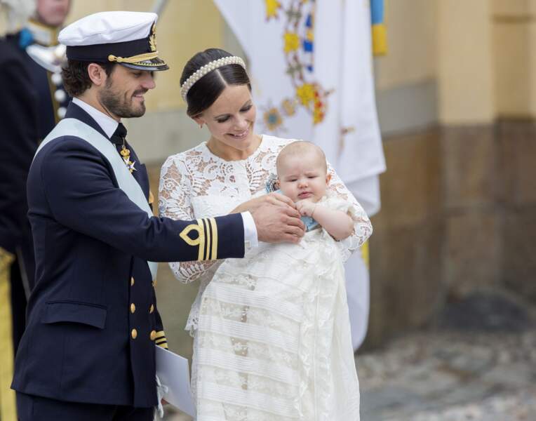 Carl Philip et Sofia de Suède au baptême de leur fils Alexander, le 9 septembre 2016 au palais Drottningholm