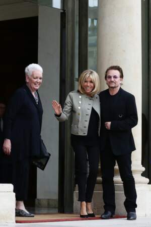 Brigitte Macron, Bono et Gayle Smith à l'Elysée le 24 juillet 2017