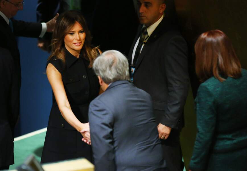 Melania Trump est accueillie par le secrétaire général de l'ONU Antonio Guterres à son arrivée.